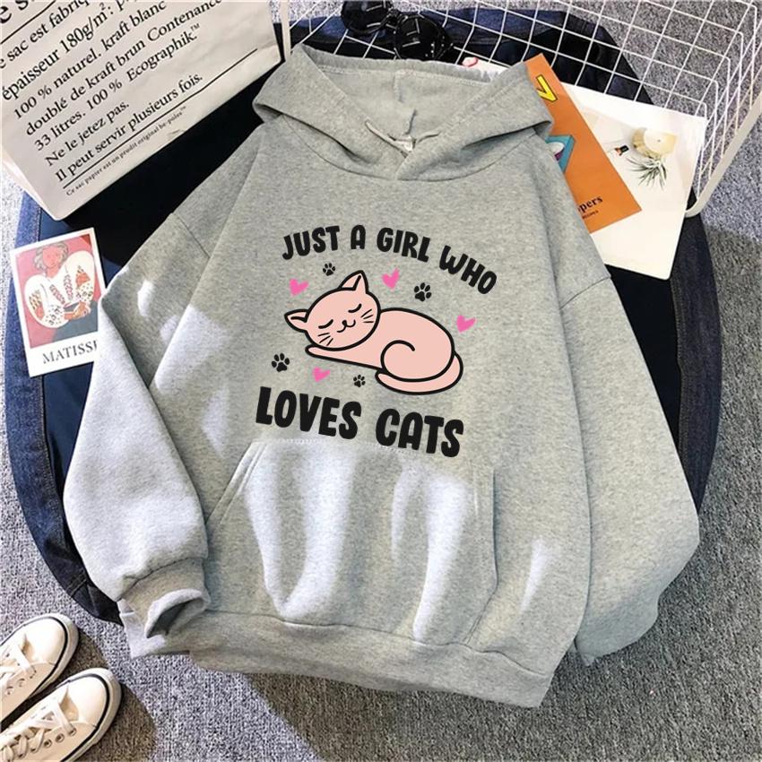 Fashion Just a Girl Who Loves Cats Women Hoodies Print Funny Hooded Male Harajuku Oversized Woman Sweatshirts Casual Unisex