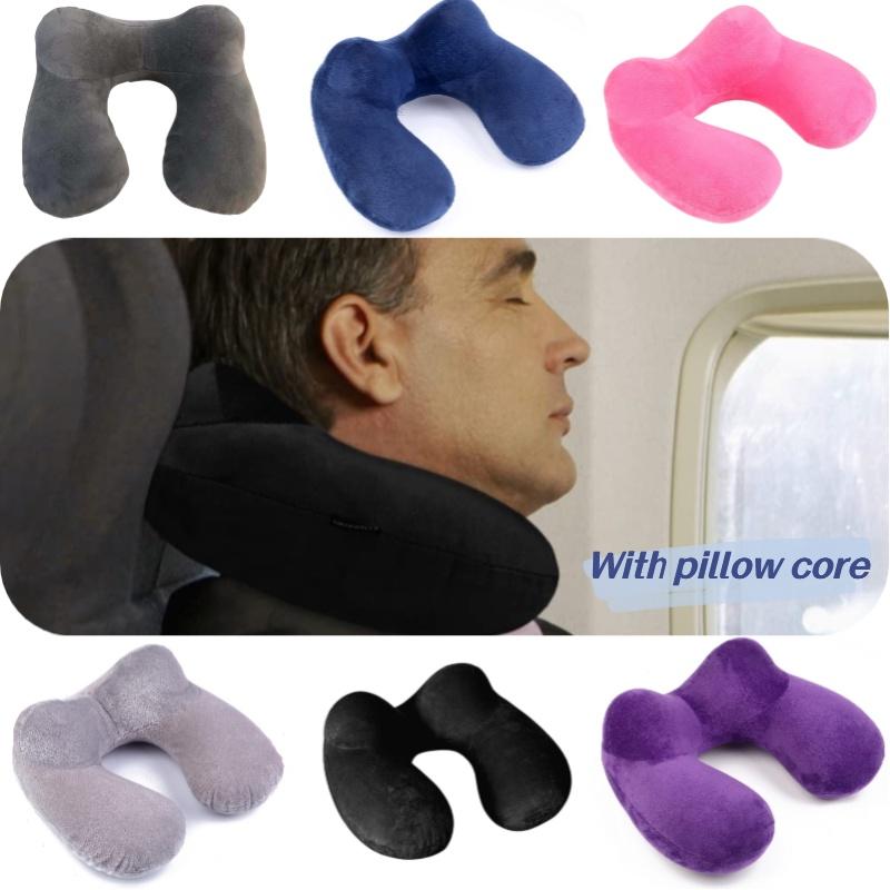 U-shaped Inflatable Neck Pillow Set For Travel With Camel Hump Design Soft And Comfortable