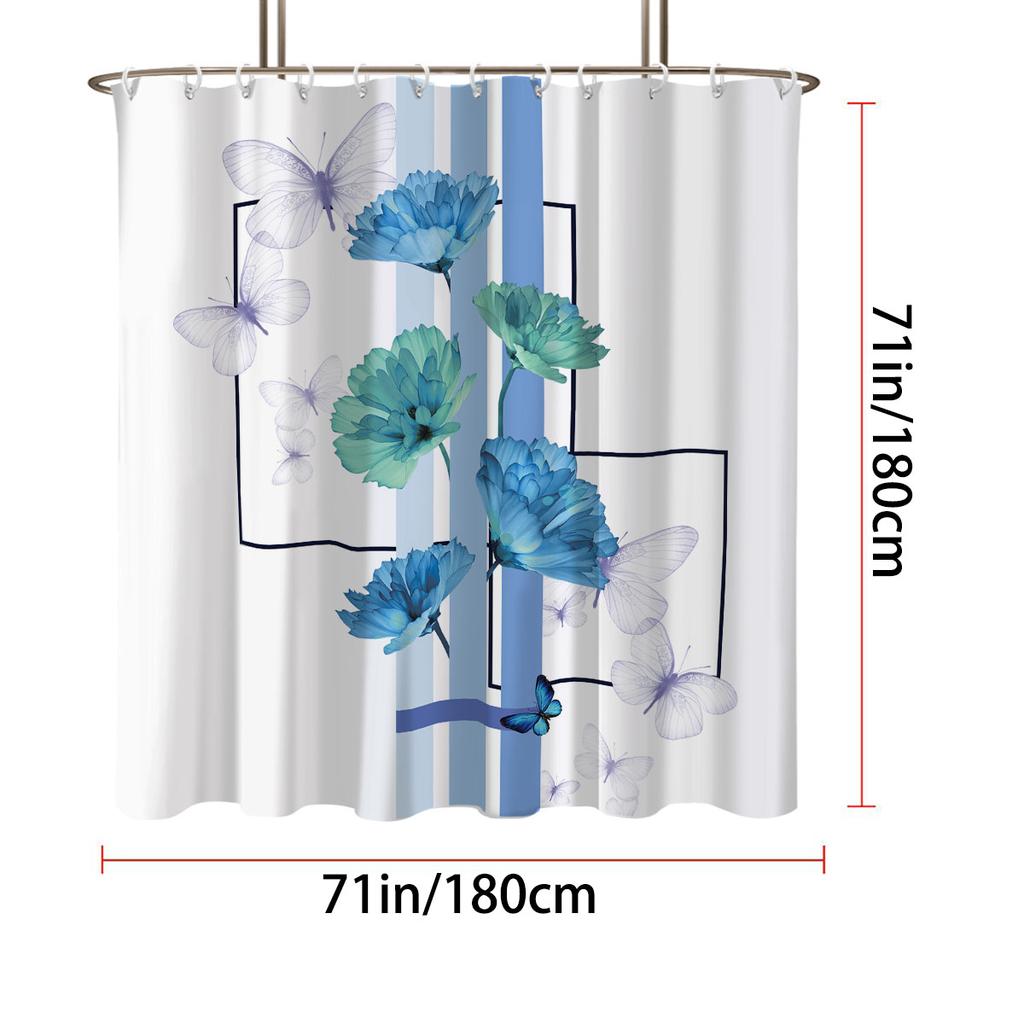 1 Blue Trumpet Vine Printed Waterproof Shower Curtain Shower Partition Bathroom Privacy Protection With 12 Hooks Easy To Install
