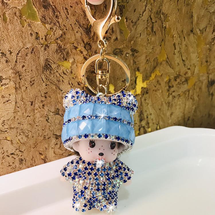 Monchchi Diamond Keychain Cute Monkey Keyring Kawaii Monchichi Hanging Ornament Car Key Chain Children Birthday Gifts s Carry Mini Lightweight