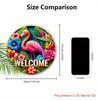 Charming Wooden Welcome Sign with Flamingo Pattern - Rustic Decorative Plaque for Porch & Garden - Ideal for Summer Home Decor