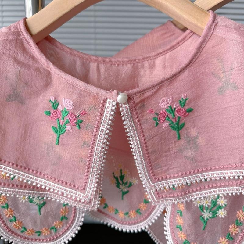 Embroidered Flower False Collar for Women Girls Elegant Detachable Faux Collar Blouse Collar Fashion Clothes Accessories