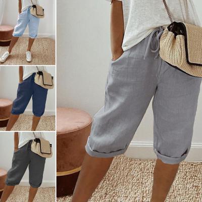 Women's Casual Loose Beach Pants Solid Color Loose High Waist Casual Fifth Pants With Pockets