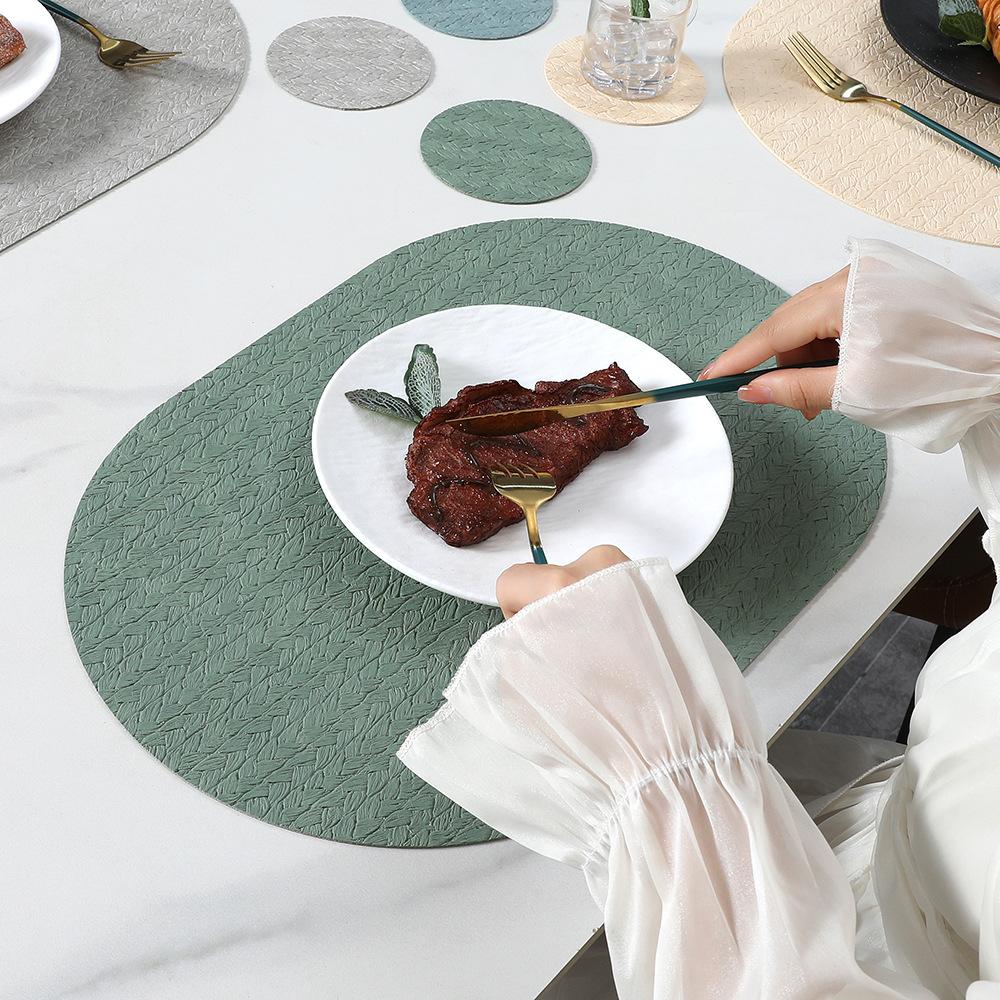Nordische ins ovale lederen placemat Westerse maaltijd huishoudelijke eettafelmat Rijstkorrelpatroon milieubescherming anti-verbranding warmte-isolatie mat