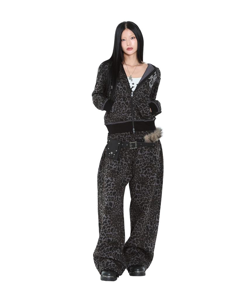 Aakam Akm Cros2 Leopard Zip-Up Hoodie (Charcoal)