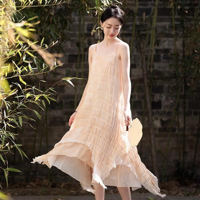 Damen Vintage Ärmelloses Sommerkleid A-Linie Unregelmäßiger Jacquard Damen Casual Baumwollkleider