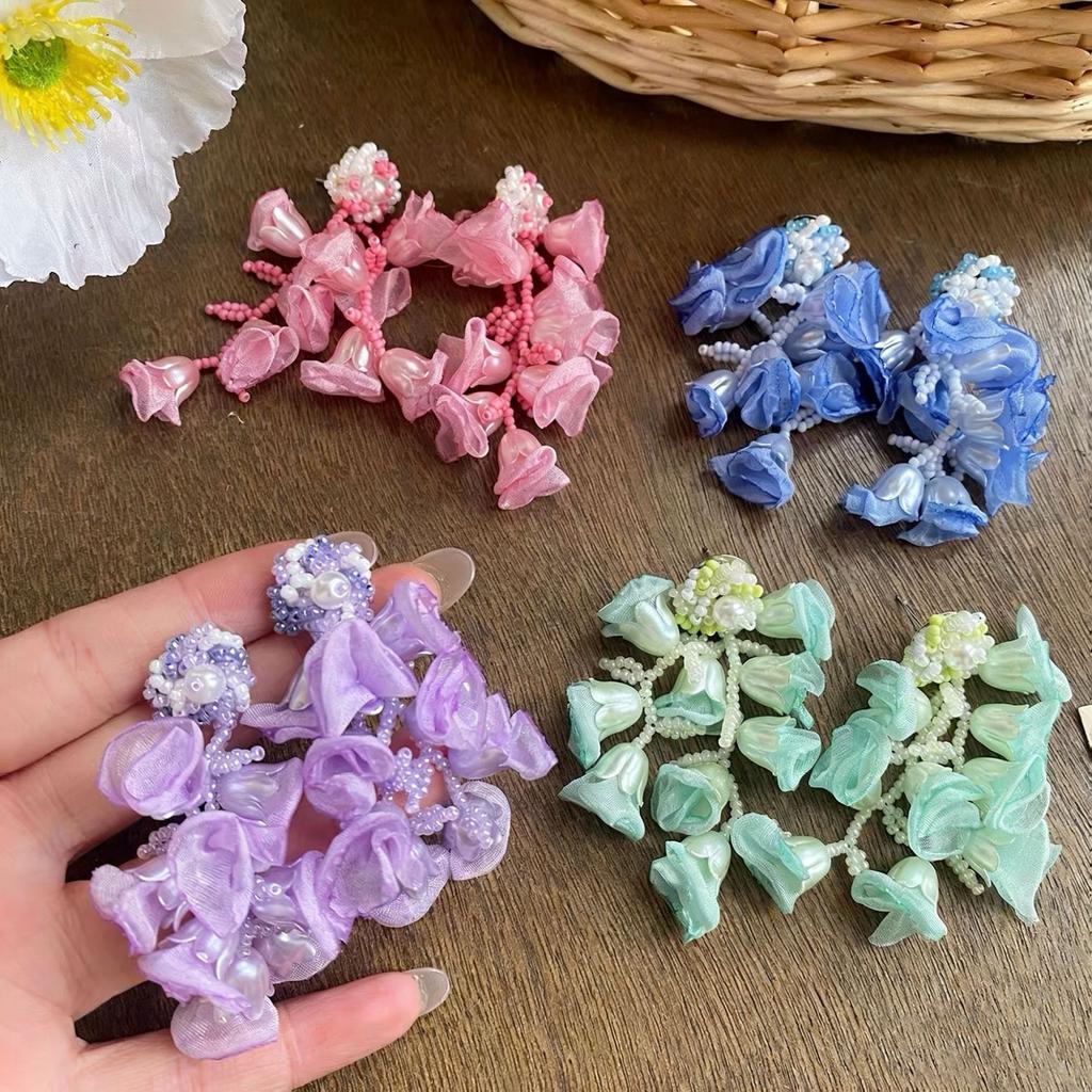 Seaside Vacation Chiffon Flower Tassel Stud Earrings Niche Unique‑Design Beautiful 2026 New Jewelry For Women