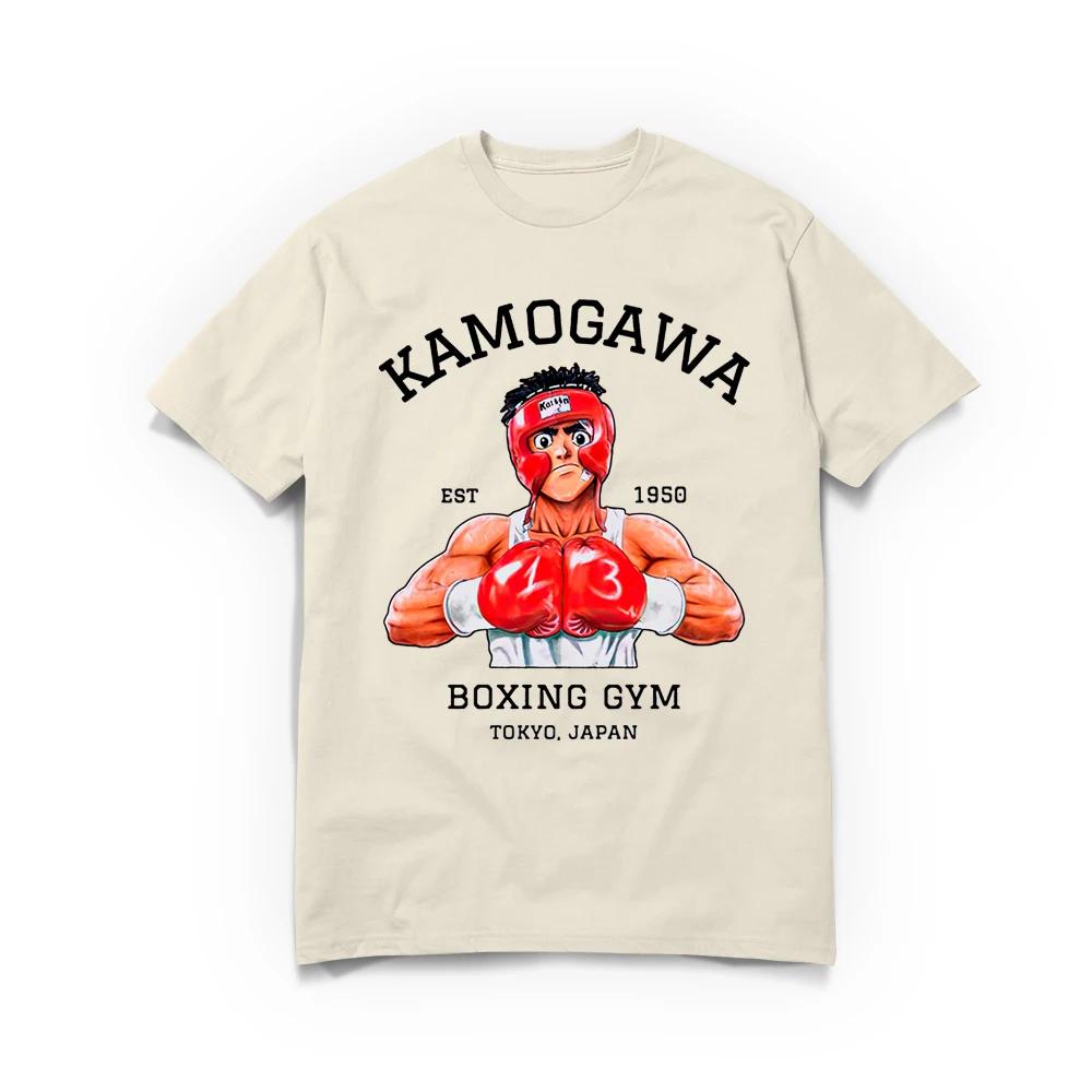 Men T-Shirt Anime Hajime No Ippo Kamogawa Boxing Gym Cotton Oversized Summer Loose Tops Tees Fashion Round Neck Short Sleeve