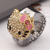 Finger Ring Watch Flip Up Cover Rhinestone Women Finger Quartz Ring Watch(Pink )