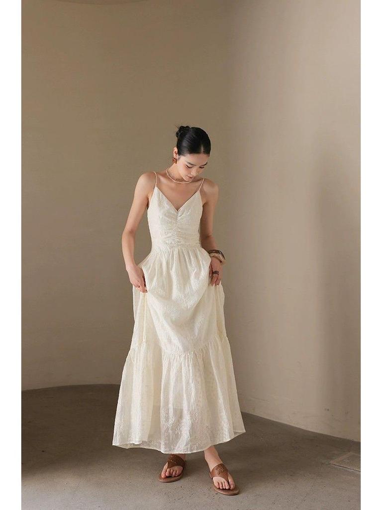 Off-White Spaghetti Strap A-Line Dress - Slim Fit, Summer 2026 Collection
