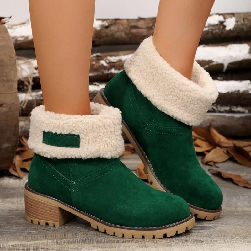 Fashion Women Boots Winter Fashion New Casual Comfortable Shoes Plus Velvet Warm Square Heel Round Toe Solid Color Ankle Boots Women