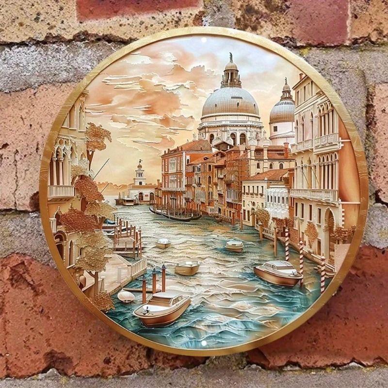 Metal Wall Art Poster Round Venice 20cm High Definition Print Home Decoration