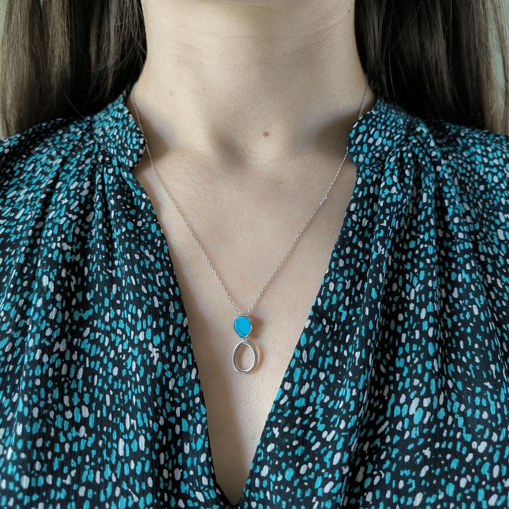 Серебряное колье с бирюзой, вес изделия 2,78 гр (60002290)