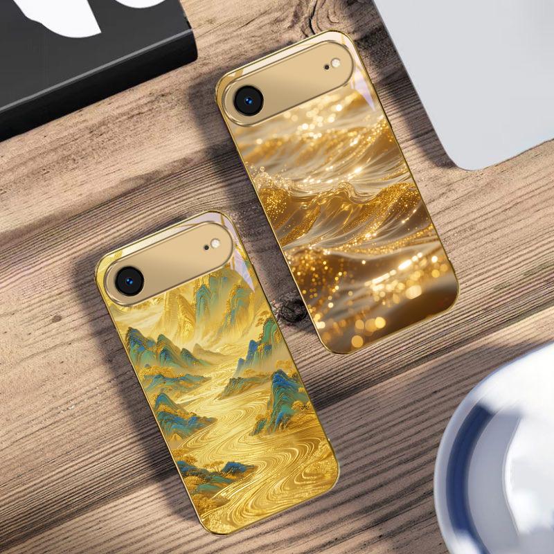 Golden landscape For IPhone 17Pro Max 16 17 Pro 15 Pro 14 13 Plus 12 Mini 11Pro Max XR 16E 17Air Golden glass phone case