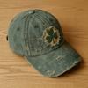 Distressed Washed Cotton Baseball Cap With Embroidered Patch - Retro Casual Hat For All Seasons