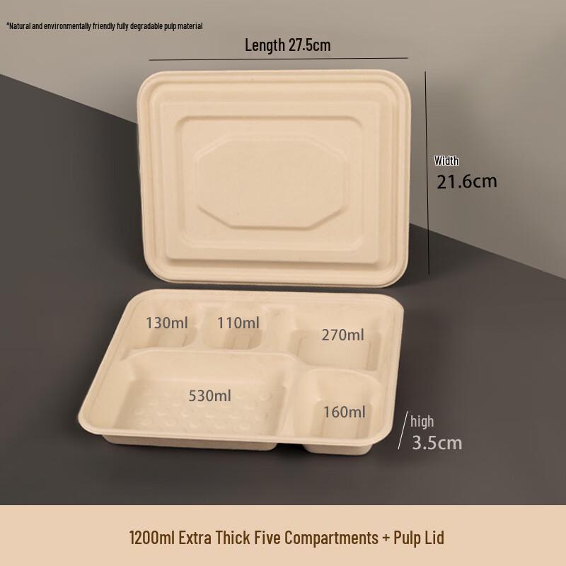 Yuzhuxun 1200ml 5-Compartment Disposable Paper Meal Box