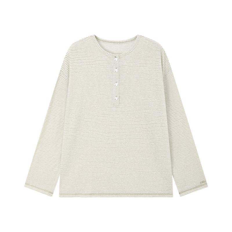 ELLE KIDS Girls' Striped Henley Long-Sleeve T-Shirt