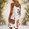 Women Plus Size Colorful Abstract Printed Scoop Neck Thin Straps Sleeveless Loose Midi Dress
