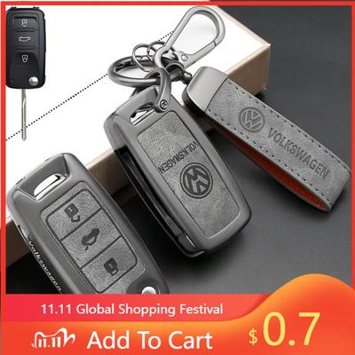 For VW Leather Alloy Car Flip Key Case Cover Protection Shell Holder for VW Volkswagen Polo Tiguan Passat Golf Jetta Lavida Ac