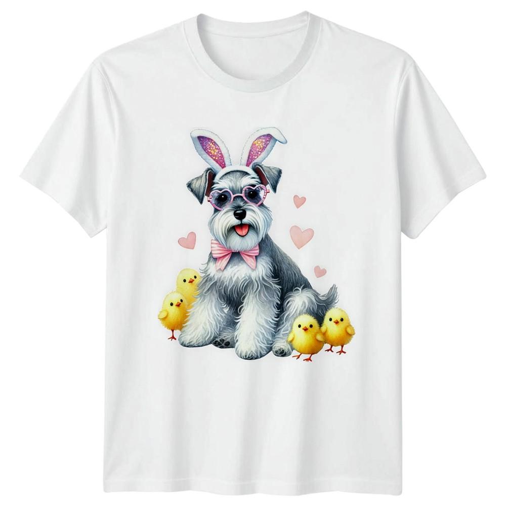 Cute Schnauzer Dog In Bunny Unisexs TShirt Miniature Schnauzer Easter Holiday S