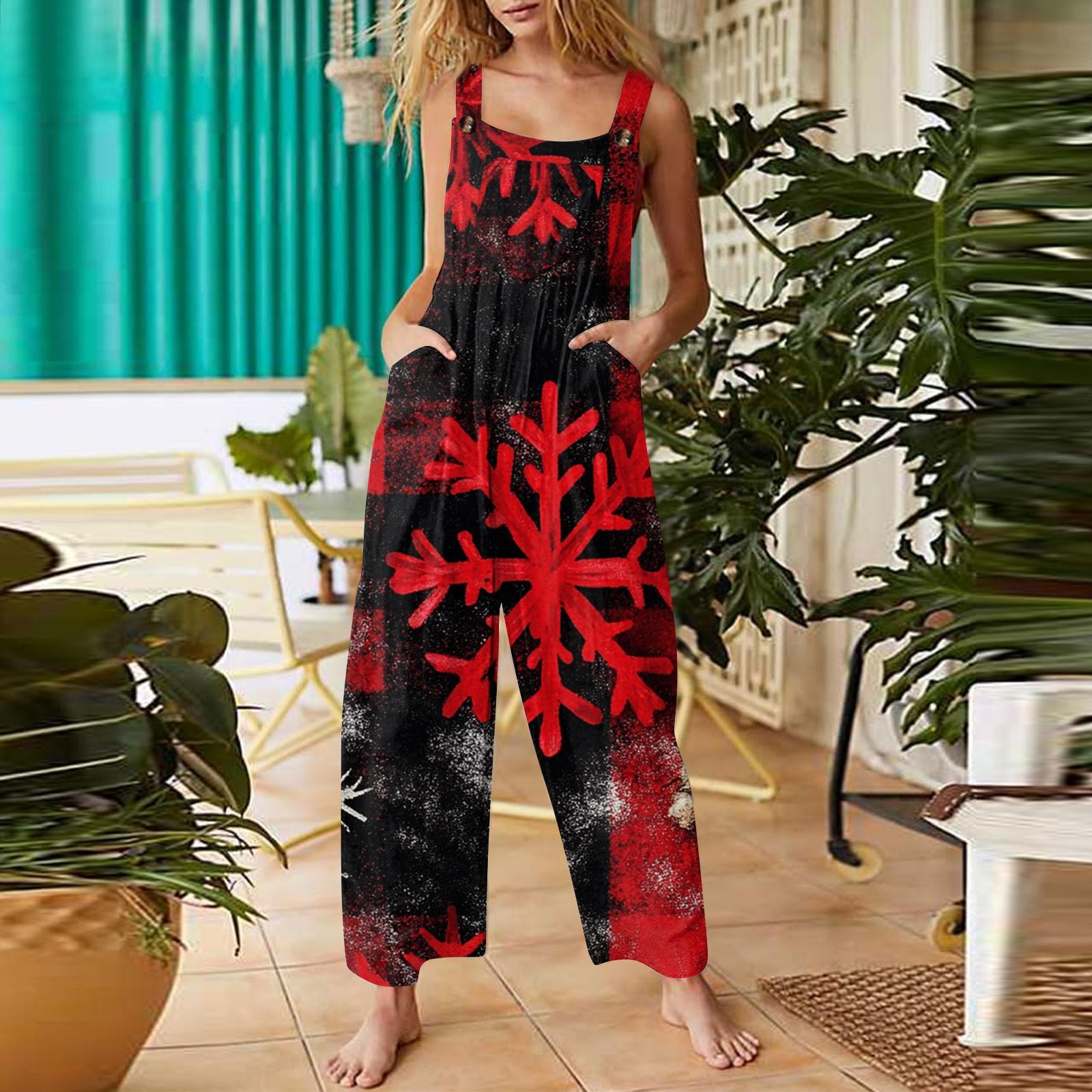 Женский модный повседневный винтажный комбинезон без рукавов с рождественским принтом — фото 11