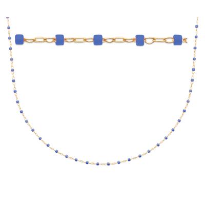 [R1092] - Gold Plated Necklace 'Boho' Golden Blue - 45 Cm - 1 Mm