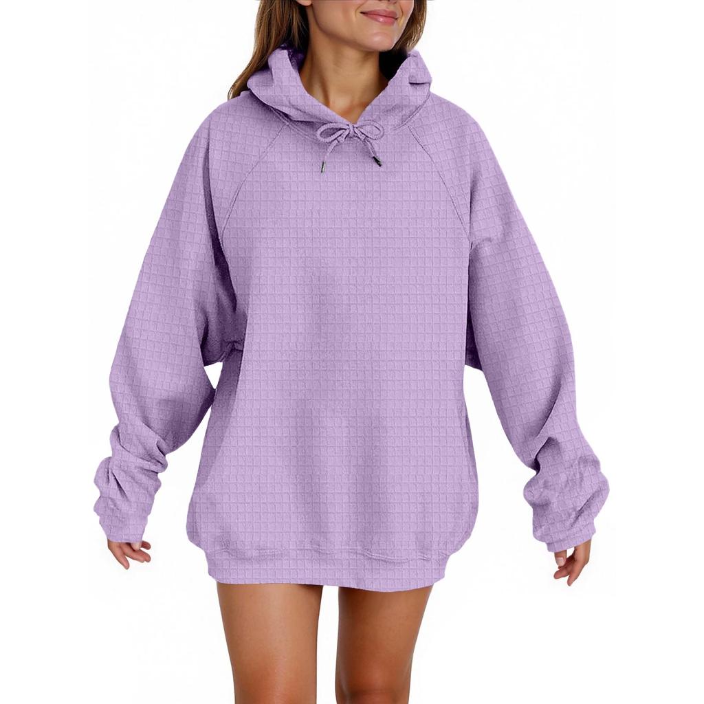 Women's Fashion Casual Solid Color Hooded Sweatshirt Long Sleeve Drawstring Pullover Sweatshirt