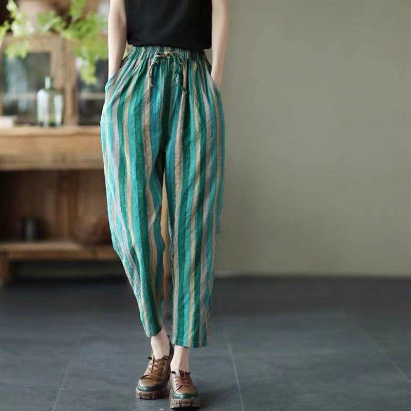 

Cotton ND Linen Pnts Women s Loose Lrge Size Summer New Thin Green 4XL