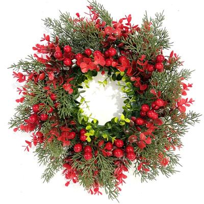 Ghirlande di Eucalipto Artificiale con Frutti Rossi, Decorazioni Natalizie per la Casa e la Porta con Aghi di Pino e Piante Verdi