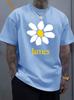 Unisexs Soft Cotton Tee Simple White Daisy Flower Custom Name James Print Casual Personalized Short Sleeve Gift Top For Daily Wear
