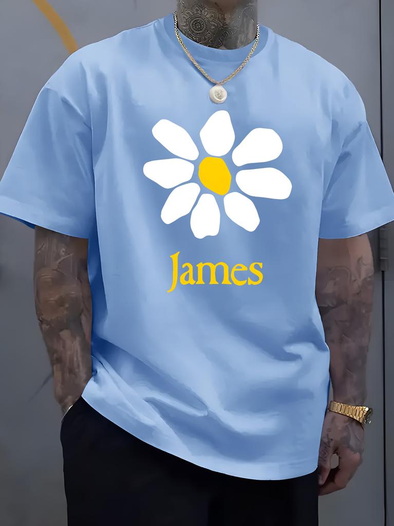 Unisexs Soft Cotton Tee Simple White Daisy Flower Custom Name James Print Casual Personalized Short Sleeve Gift Top For Daily Wear