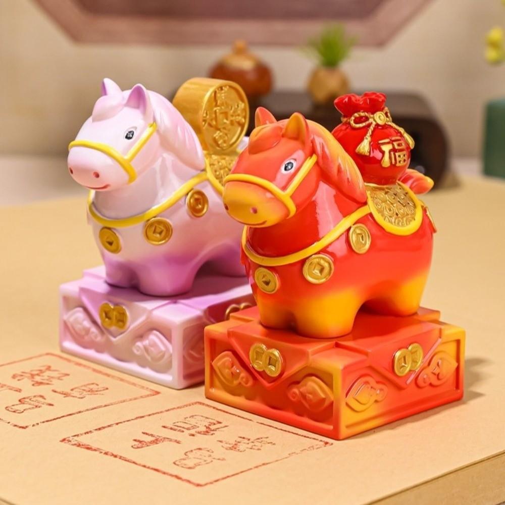 Resin Zodiac Horse Figurines Seal Shape Horse Mascot Collectible Desktop Ornament  Gift Giving