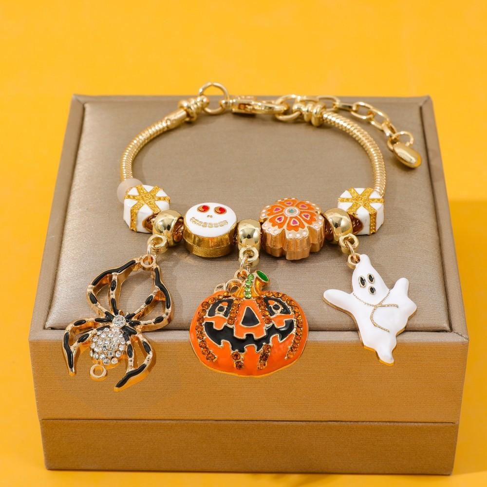 Halloween Pumpkin Charm Bracelet With Micro Inlay Zirconia For Unisex Costume Accessory