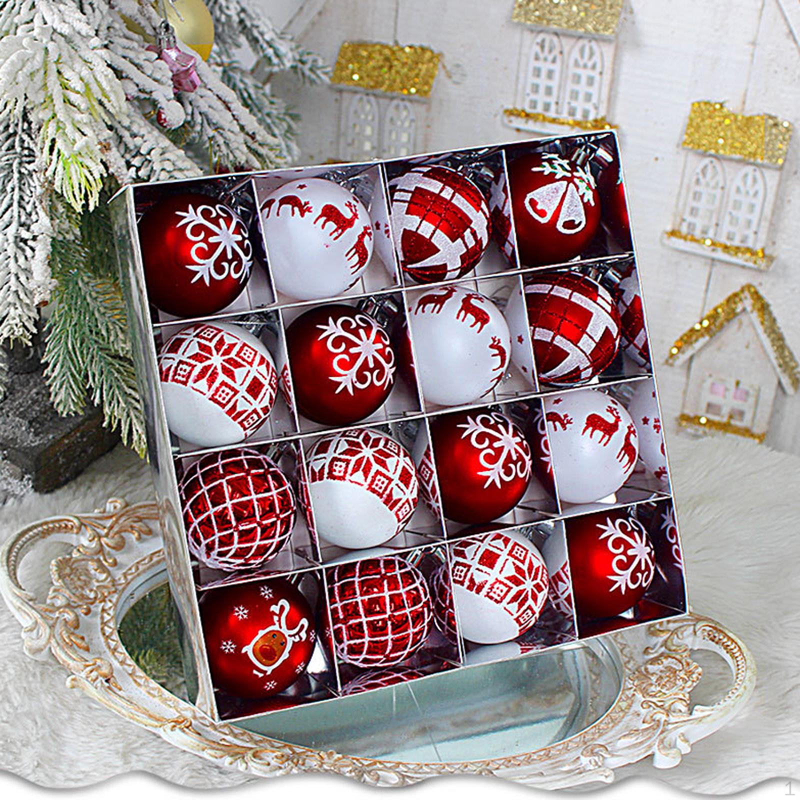 

16 Pieces Christmas Ball Ornaments Tree Hanging with Loops Charm Red White