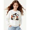 Girls Halloween Crew Neck SweatshirtCute Witch Reading Book Halloween Print, Fun Print Kids Autumn Clothing