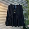 Elegant V-Neck Long Sleeve Top for Plus Size Women - 2026 Spring/Summer Korean Style Fashion