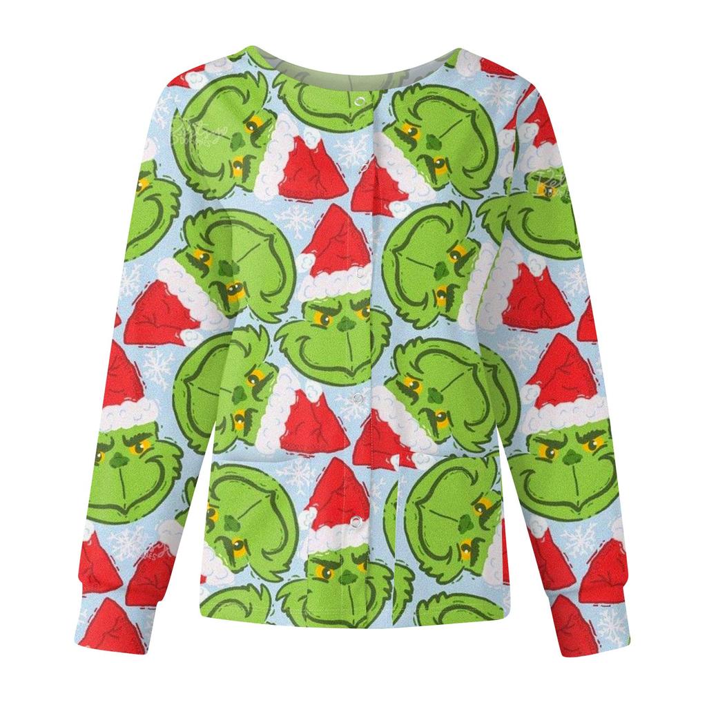 Women's Casual Fashion Long-Sleeve Single-Breasted Christmas Print Jacket