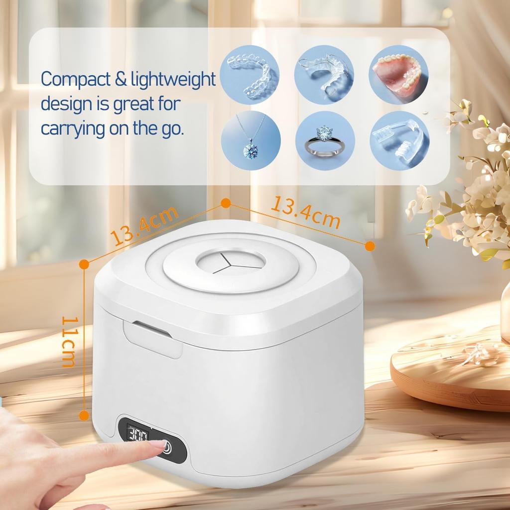 Ultrasonic Retainer Cleaner Machine, 49kHz Ultrasonic Dentures Cleaner for Retainer, Mouth Guard, Aligner, Toothbrush Head, 340ML Ultrasonic Cleaning