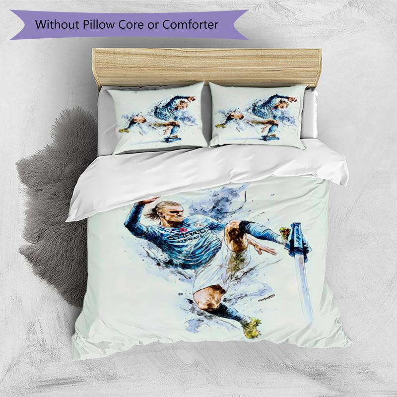 Set Biancheria da Letto 3 Pezzi con Stampa Modello Erling Haaland Morbido Delicato sulla Pelle Lavabile Copripiumino e Federe Set Stagione Unica Camera da Letto