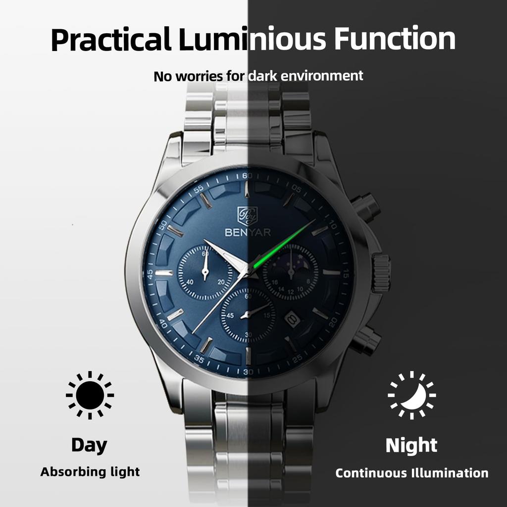 BY BENYAR Wristwatch Men's Chronograph Silver Blue
