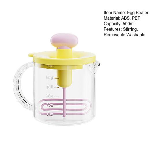 Press Egg Beater, Manual Push Down Mixer for Baking, 500ml Measuring Cup with Whisk, Multifunctional Stirrer for Pancake Milk