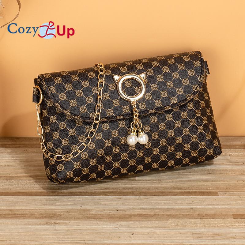 

Минималистичная женская сумка Cozy Up, сумка через плечо с принтом, сумка с жемчугом, сумка с вышивкой 19x12x4.5CM коричневый