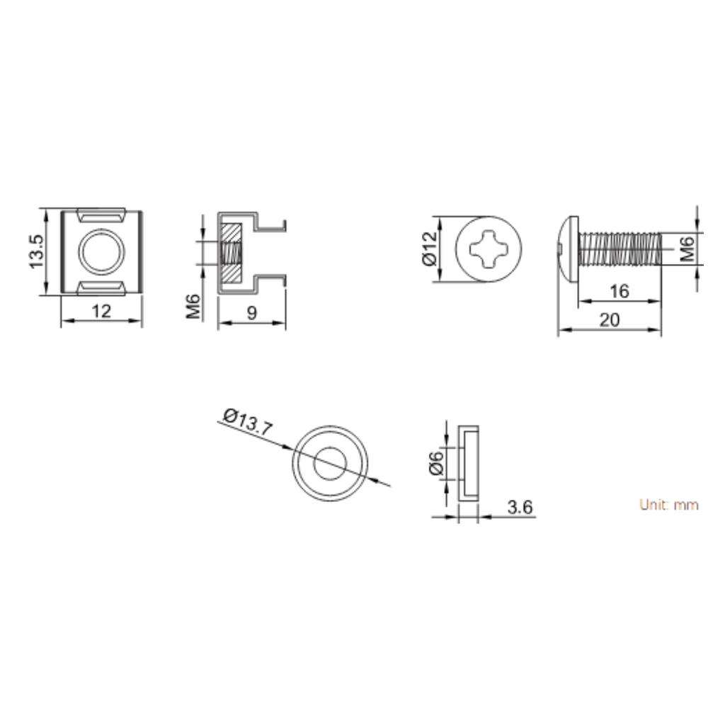 M6 Rack Mount Screws 19 Cage Nuts Set of 50 LogiLink