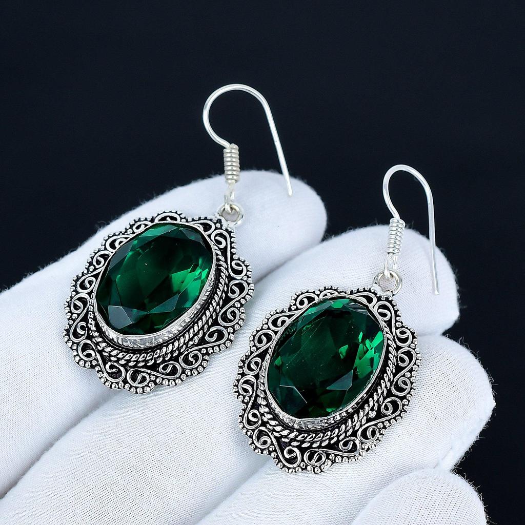 Green Tourmaline Gemstone Earrings, 925 Sterling Silver Earrings, Handmade Silver Earrings For Gift, Tourmaline Dangle Drop Earrings For Love Gift