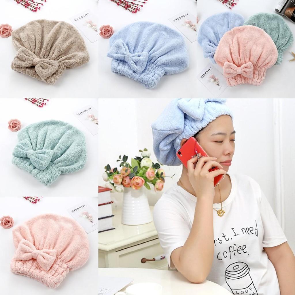 Bow Fleece Coral Solid Color Dry Hair Cap Bathroom Supplies Breathable Durable