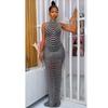 European Fashion Sexy Rhinestone Backless Nightclub Party Dress - See-through Long Dress for Women