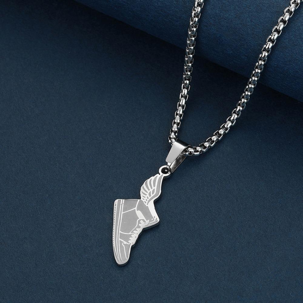 Модный минималистичный кулон в виде крылатой обуви из нержавеющей стали, унисекс, ожерелье из титановой стали, ювелирные изделия