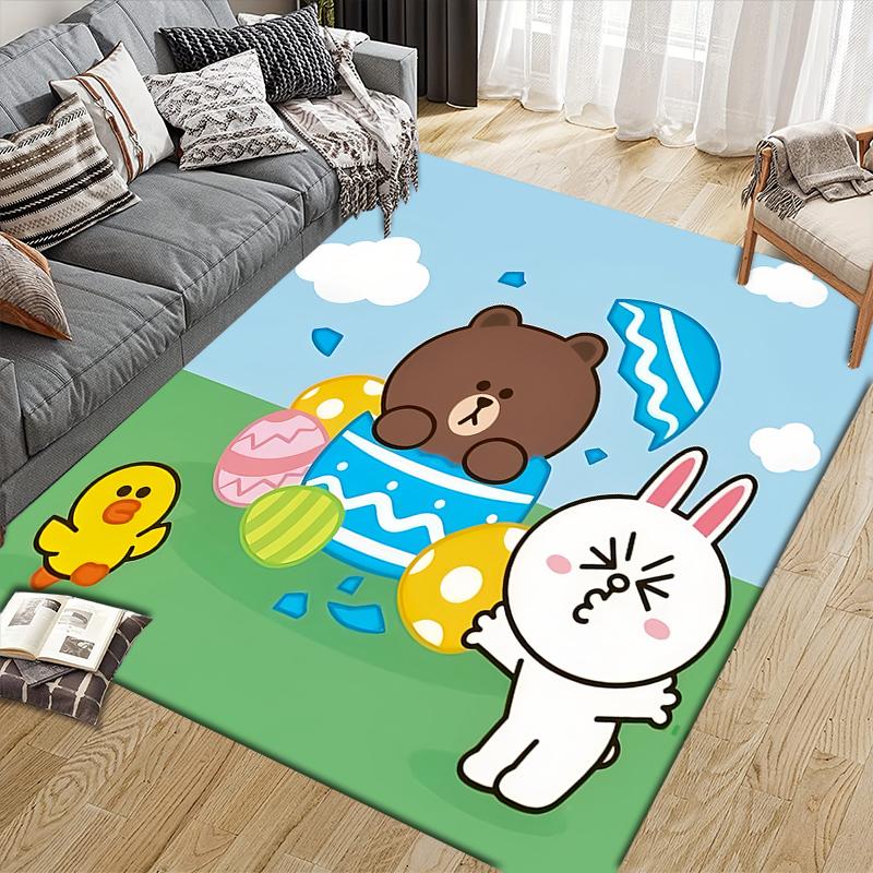 Brown & Cony Allover Square Area Rug, Non-Slip Floor Mat for Living Room, Perfect Gift for LINE FRIENDS Fans