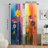 2Pcs Artistic Floral Printed Window Curtains Polyester Material Rod Pocket Design Drapes For Bedroom Living Room Office