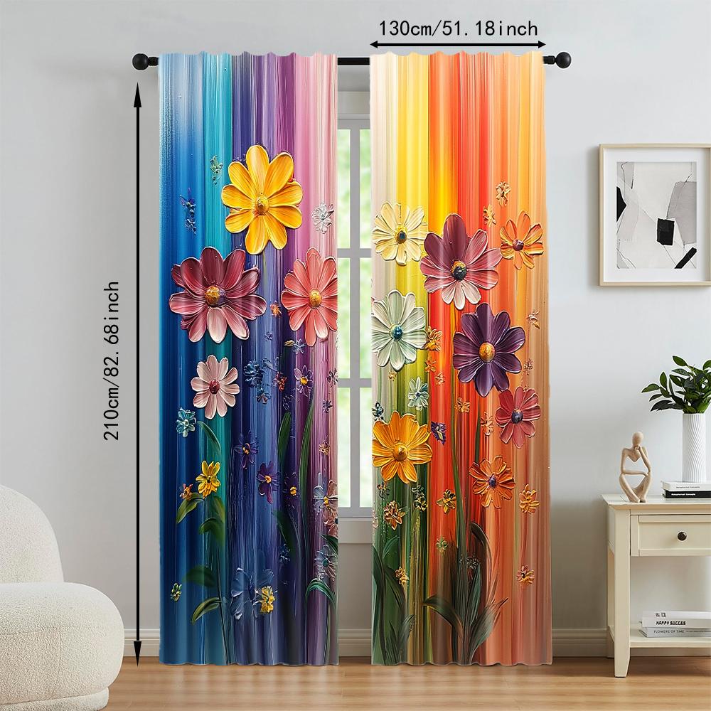 2Pcs Artistic Floral Printed Window Curtains Polyester Material Rod Pocket Design Drapes For Bedroom Living Room Office